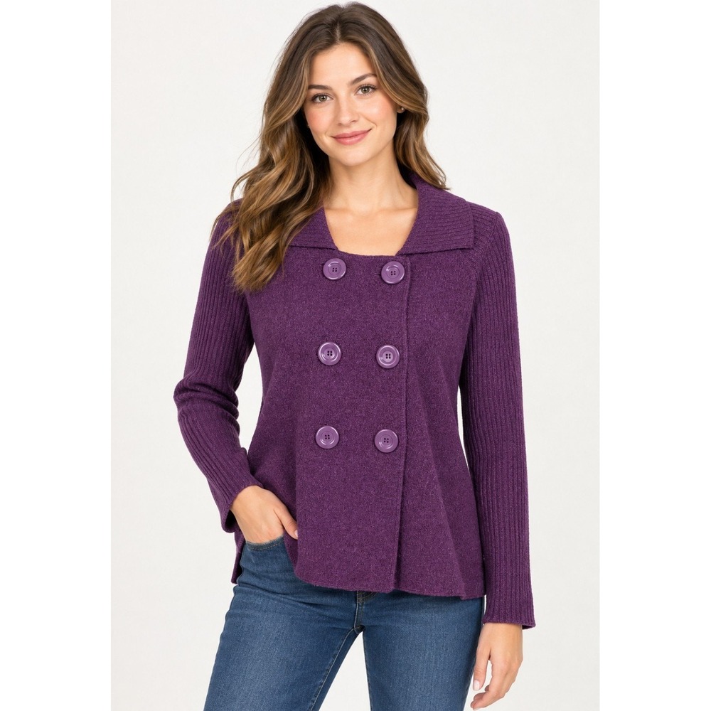 89th & Madison Cardigan Sweater Womens L Purple Excellent Wool Double Breasted